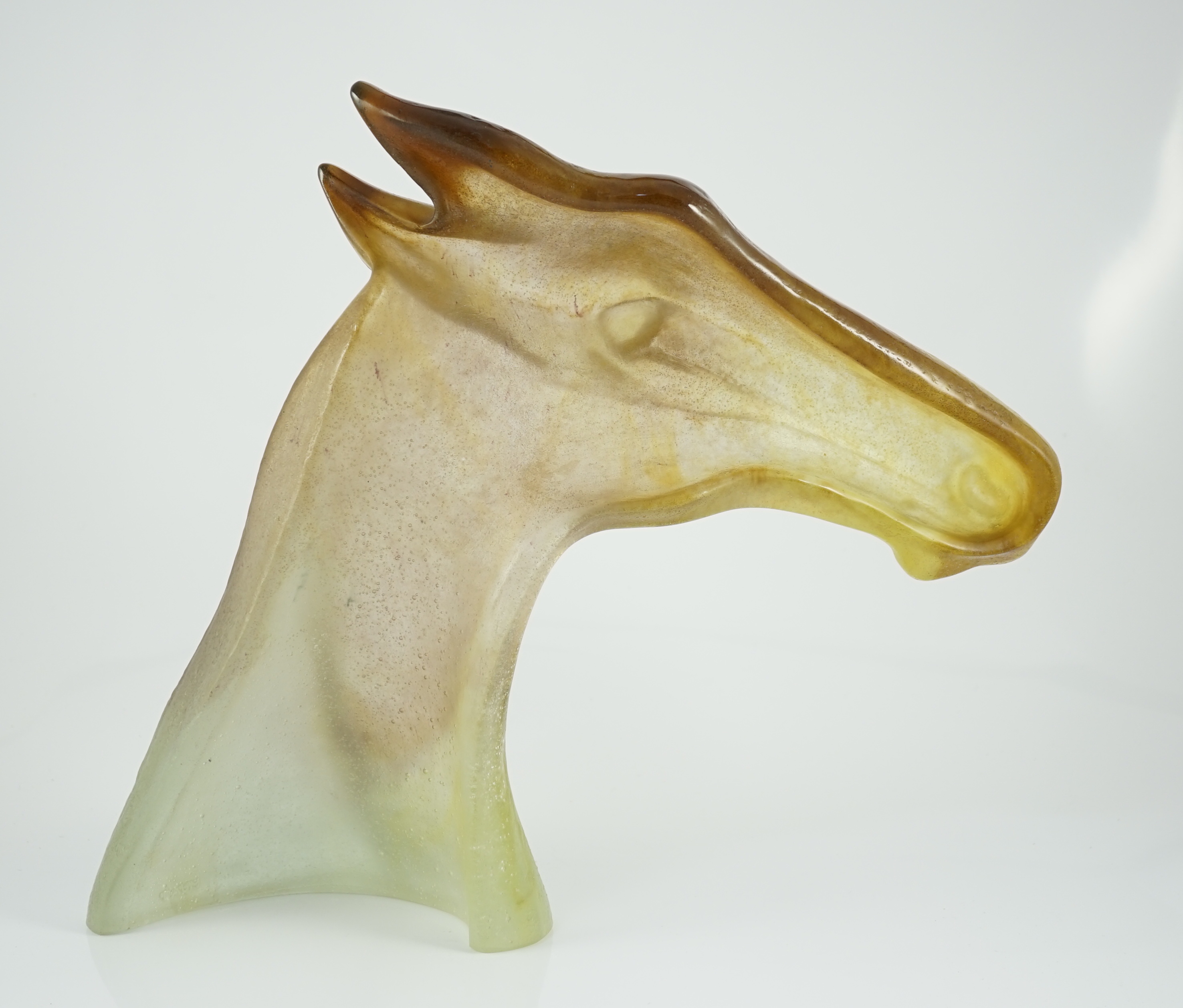 A large Daum pâte-de-verre model of ‘Appaloosa’ horse's head, designed by Claude L’Hoste (1929-2009)